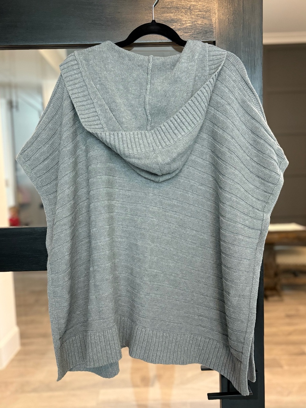 Motherhood Maternity Gray Knit Lace-Up Hooded Poncho Sweater S/M Cozy Oversized - Picture 5 of 9